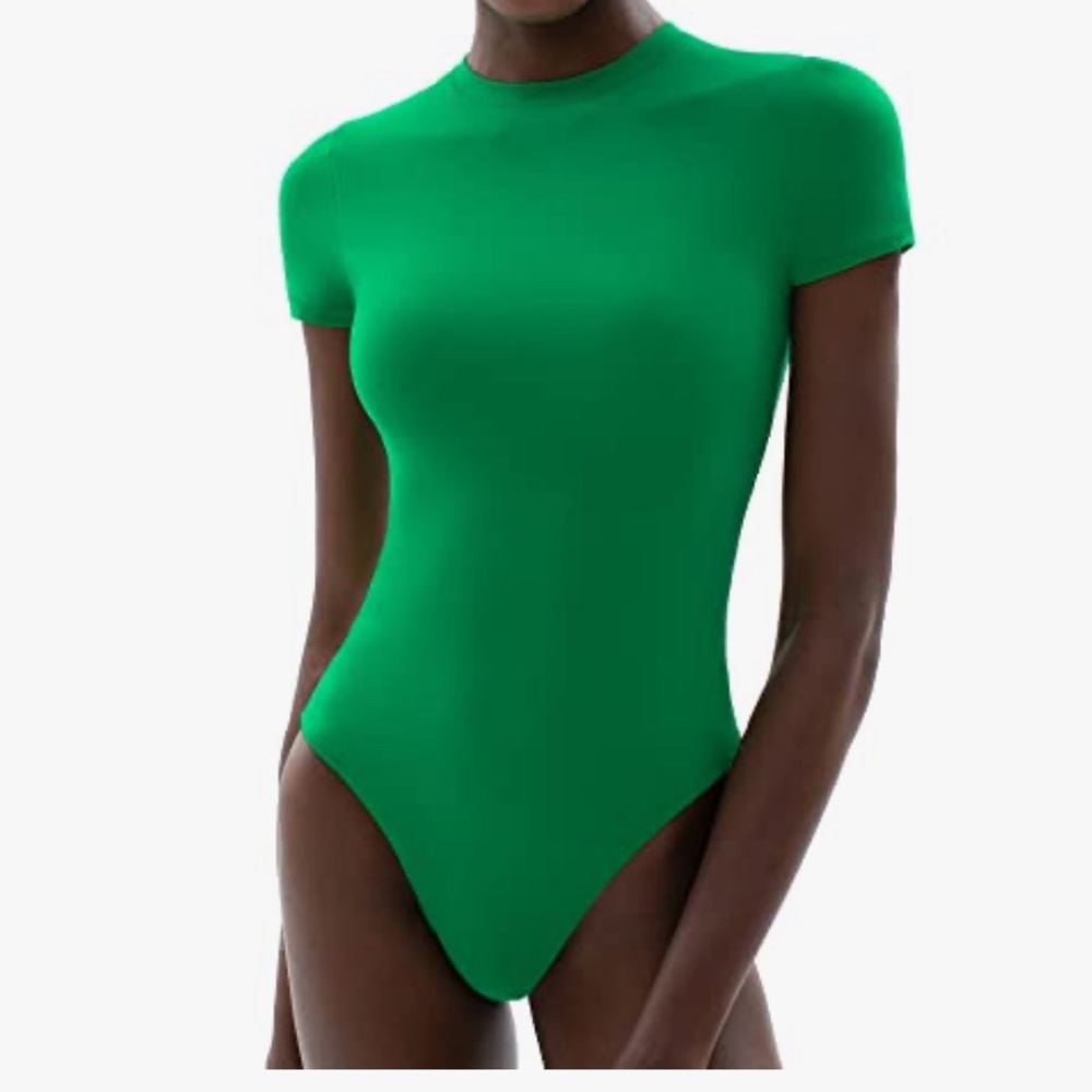 Pumiey Green T Shirt Crew Neck Bodysuit